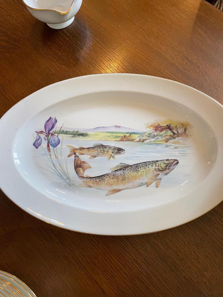 Limoges visservies – 13-delig – Domino France – goudrand, Antiek en Kunst, Ophalen of Verzenden
