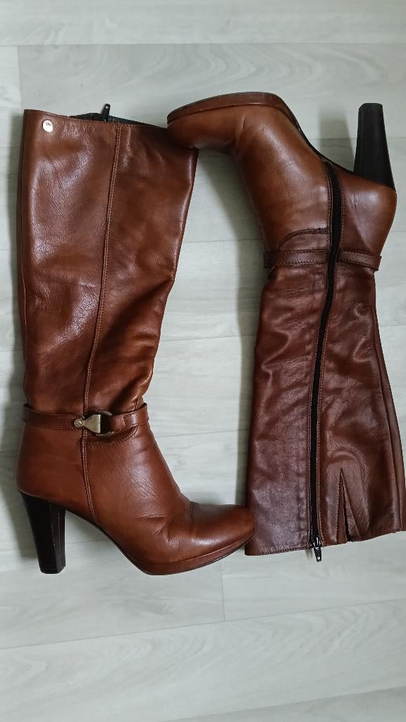 Hoge cognac laarzen PIURE, Kleding | Dames, Hoge laarzen, Bruin, Ophalen of Verzenden, Zo goed als nieuw