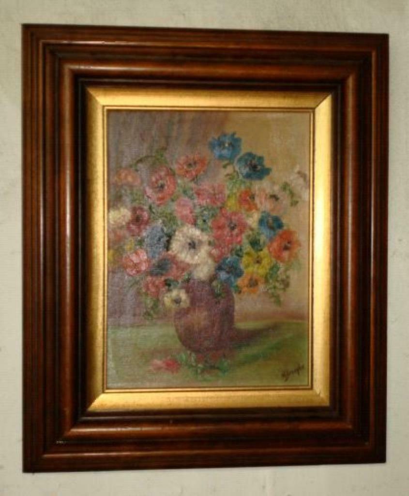 antieke schilderij met houten kader, Ophalen of Verzenden