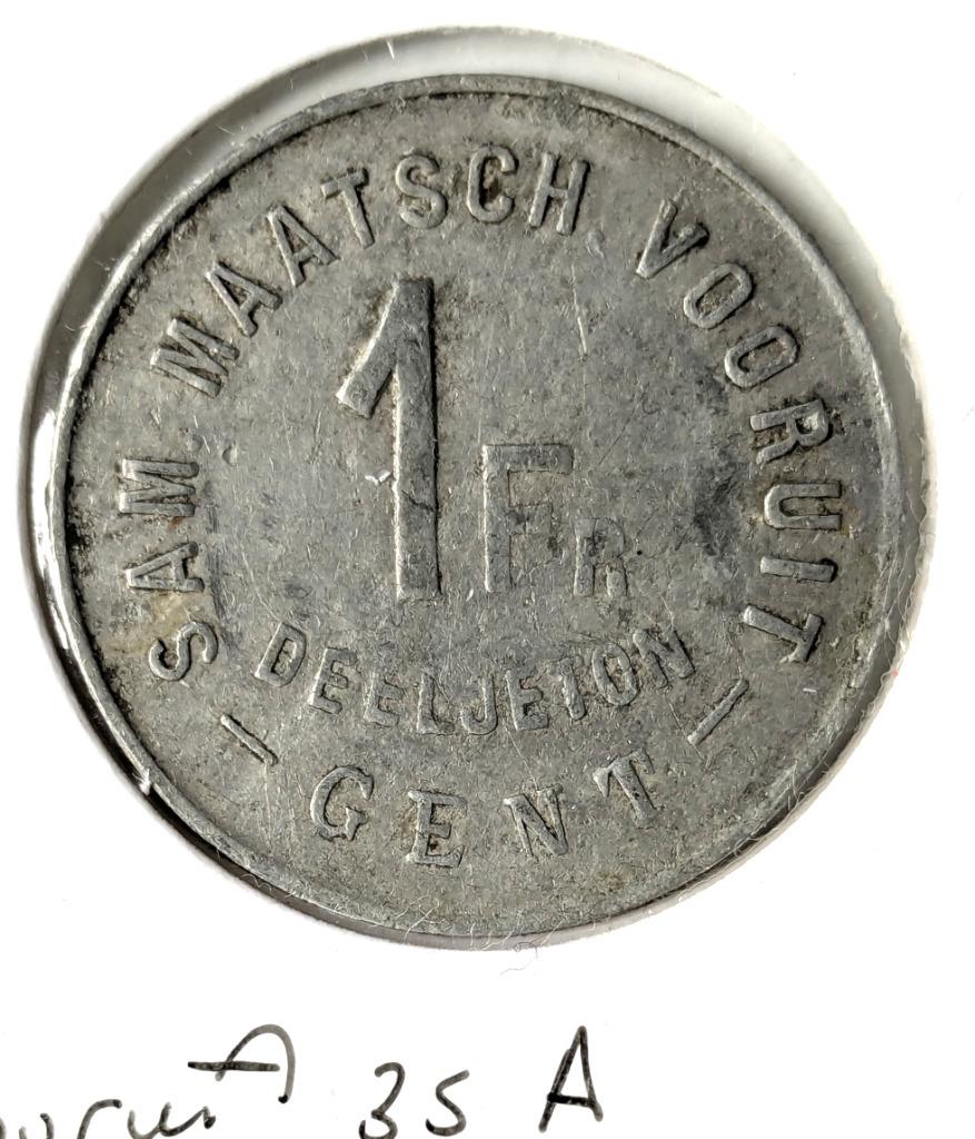 Vooruit-token: Deeltoken voor 1 frank - Gent 1880 Aluminium, Postzegels en Munten, Ophalen of Verzenden, België, Losse munt