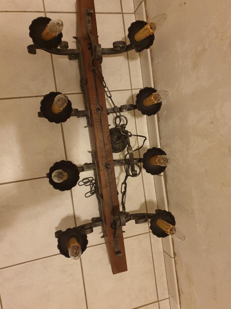 Éclairage rustique en chêne 8 lampes, Maison & Meubles, Enlèvement, Utilisé, Bois, Rustiek landelijk