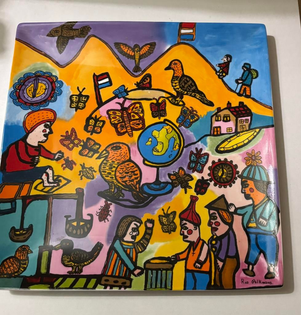 Ria Pelkmans kleurige schaal, Antiek en Kunst, Kunst | Schilderijen | Modern, Ophalen of Verzenden