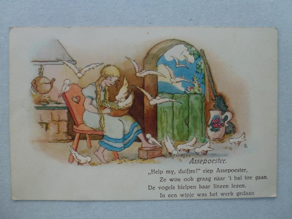 prentkaart Assepoester beschreven zonder zegel, Enlèvement ou Envoi, Cendrillon ou Belle, Utilisé, Papier, Carte ou Papeterie