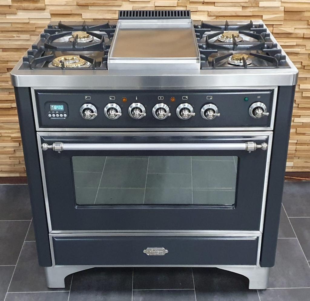 🔥Luxe Boretti Majestic Fornuis 91cm antraciet + rvs frytop, 60 cm of meer, Ophalen of Verzenden, Zo goed als nieuw, Energieklasse A of zuiniger