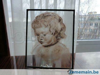 kopie van het kind met parels van Rubens op glas geschilderd, Antiek en Kunst, Ophalen of Verzenden