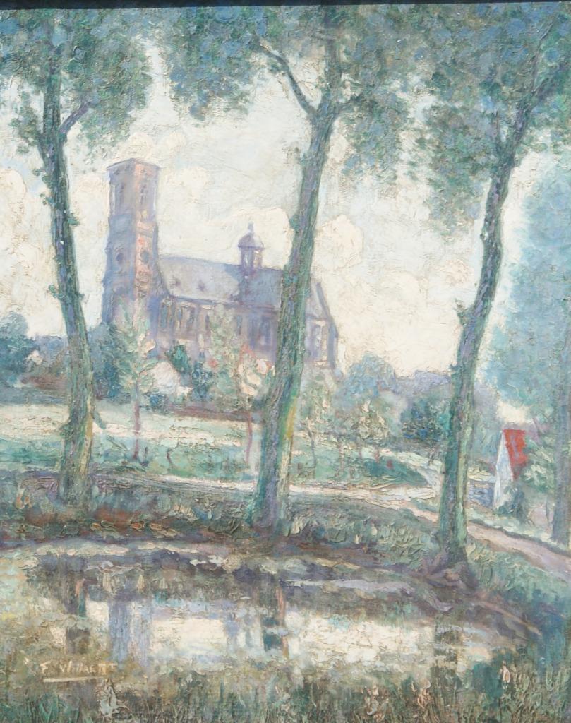 Ferdinand Willaert (1861-1938): Zicht op Grimbergen (57x67), Antiek en Kunst, Ophalen of Verzenden