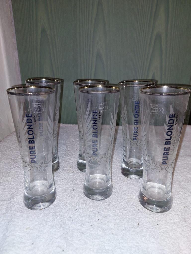 6 oude kristallen glazen PURE BLONDE, Verzamelen, Ophalen of Verzenden, Nieuw, Bierglas