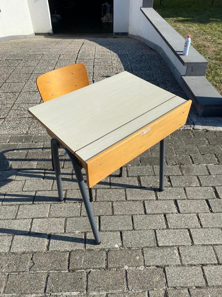 Vintage schoolbank met stoel, Huis en Inrichting, Ophalen, Gebruikt