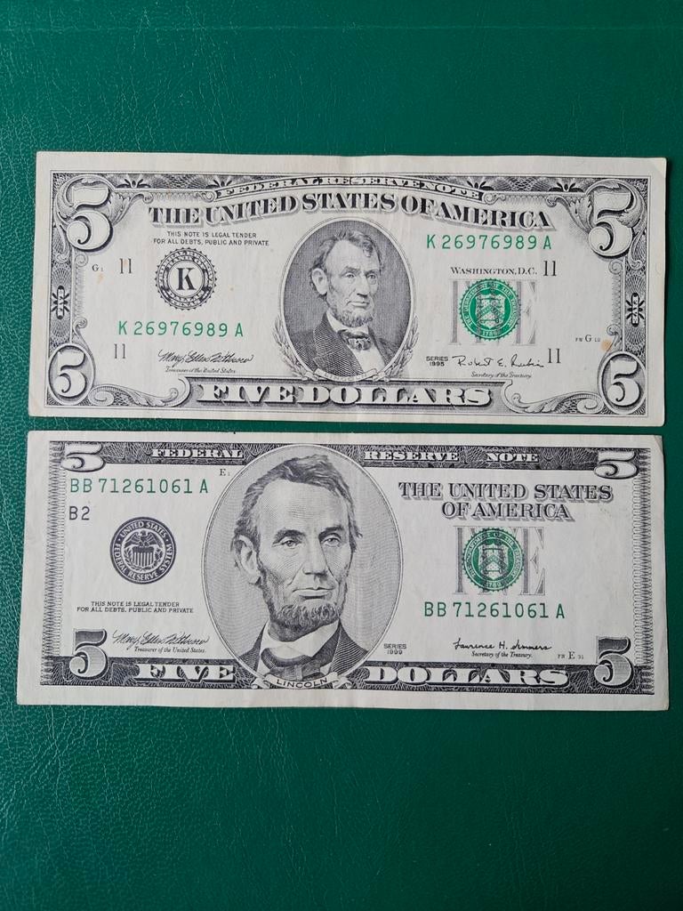 2x 5 dollars USA set, Postzegels en Munten, Bankbiljetten | Amerika, Ophalen of Verzenden, Noord-Amerika, Setje