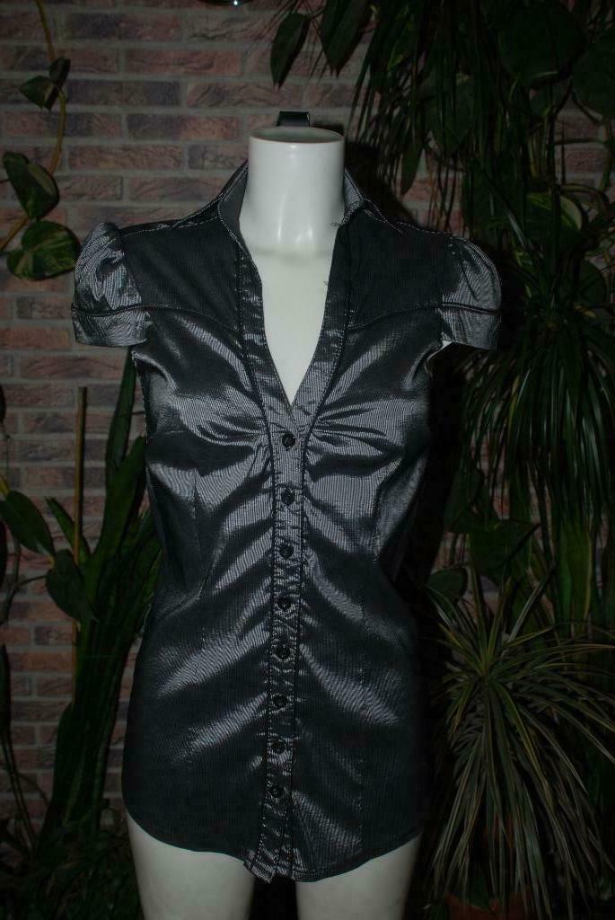 Getailleerde metallic grijze blouse Korte mouwen Maat 36 in, Ophalen of Verzenden, ORCELLY, Maat 36 (S), Grijs