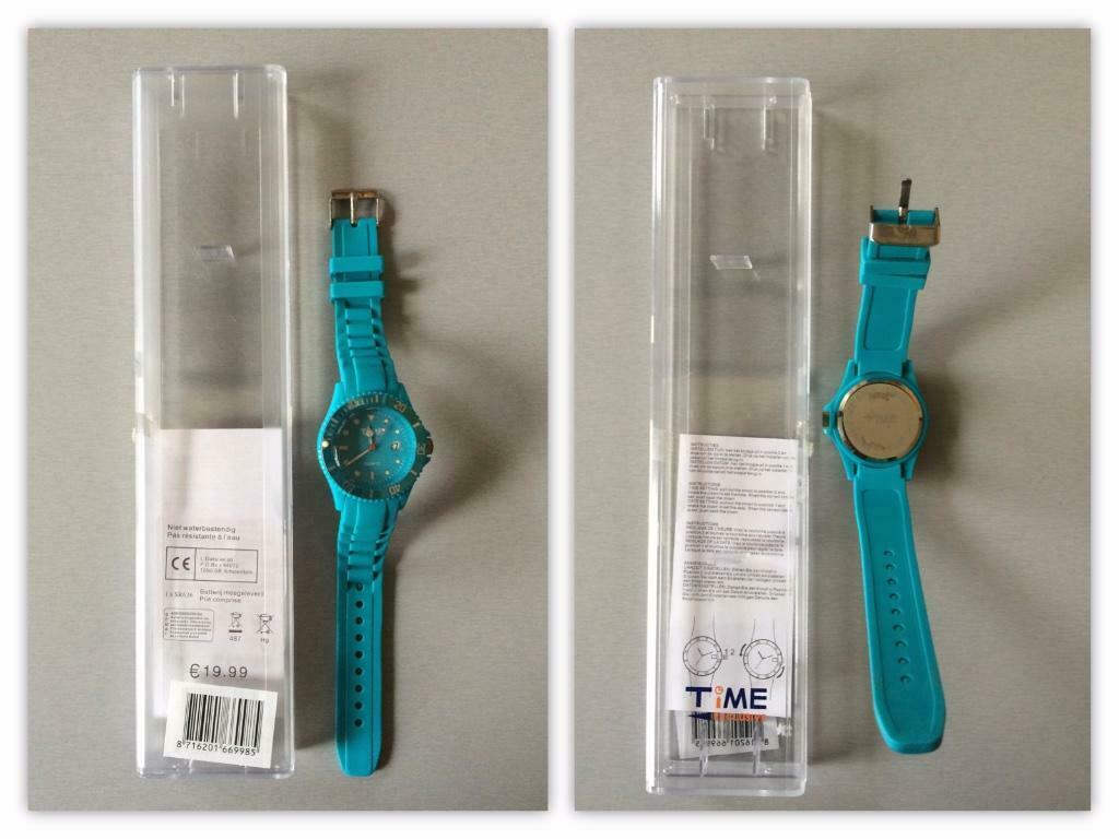turquoise horloge Time Exclusive, Handtassen en Accessoires, Horloges | Dames, Overige merken, Kunststof, Polshorloge, Kunststof