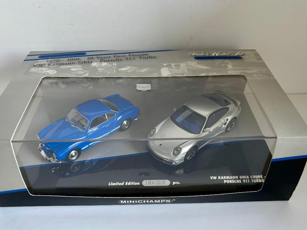 1:43  VW karmann ghia & Porsche 911 turbo, Enlèvement ou Envoi, Comme neuf, Voiture, MiniChamps