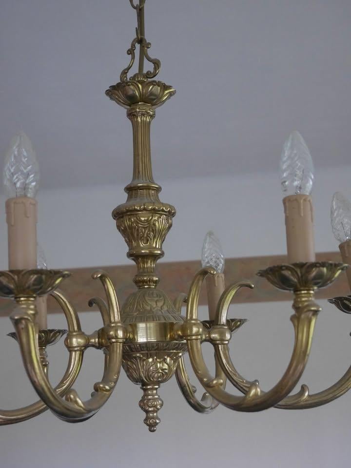 Lustre en bronze 6 branches, Maison & Meubles, Lampes | Lustres, Enlèvement, Comme neuf