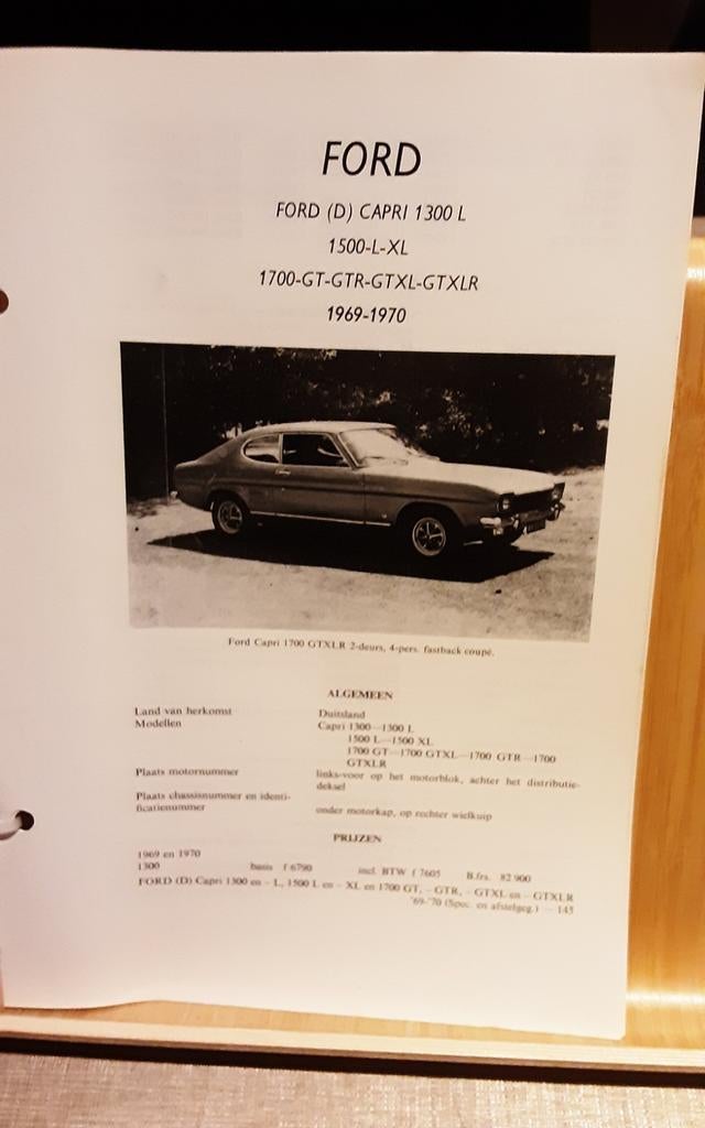 Ford capri technische fiche, Livres, Enlèvement ou Envoi, Comme neuf, Ford