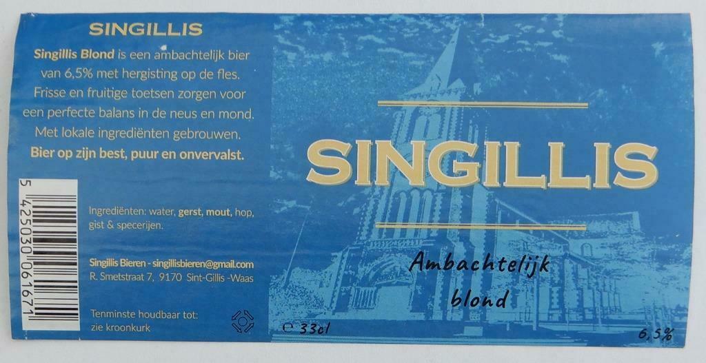 Bieretiket Singillis Brouwerij Boelens (5e4), Ophalen of Verzenden, Gebruikt