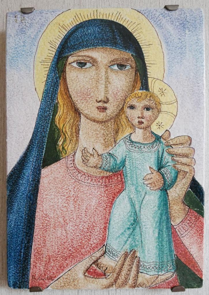 Italiaanse keramische plaat / Maria en Kindje Jezus, Antiek en Kunst, Ophalen