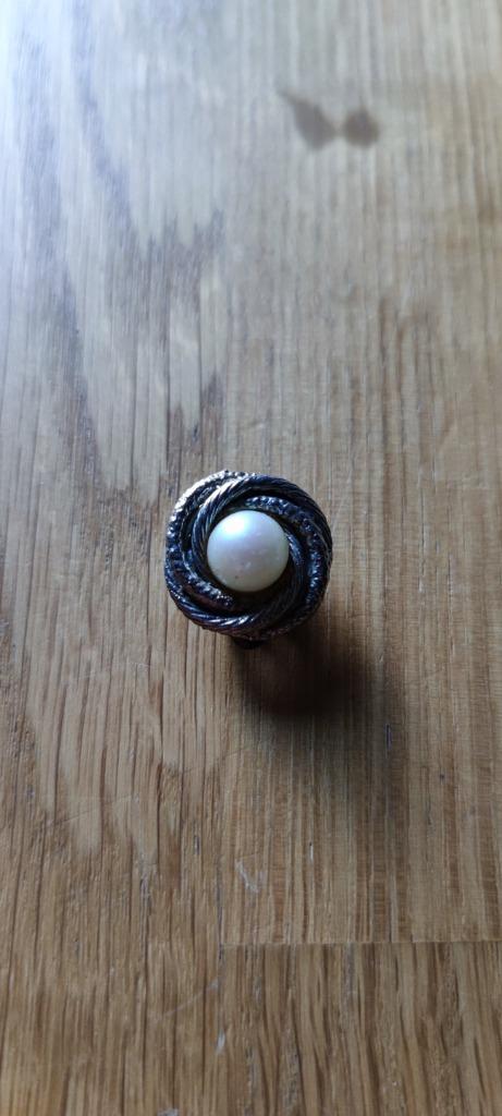 Vintage retro knijper oorbellen zilver met parel, Ophalen of Verzenden, Gebruikt, Zilver, Zilver