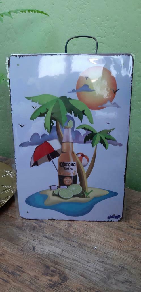 Corona bier: reclamebord in metaal, Verzamelen, Merken en Reclamevoorwerpen, Nieuw, Reclamebord, Ophalen of Verzenden
