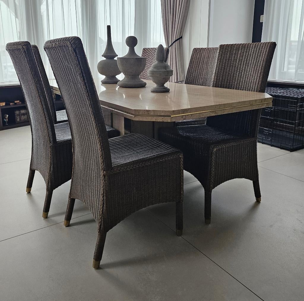 Table salle à manger travertin, 150 à 200 cm, Cinq personnes ou plus, Comme neuf, Enlèvement