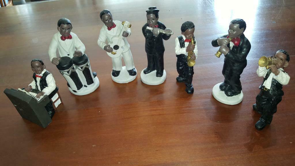 FIGURINES en BISCUIT - 7 MUSICIENS de JAZZ DIXIELAND, Enlèvement ou Envoi, Comme neuf, Humain
