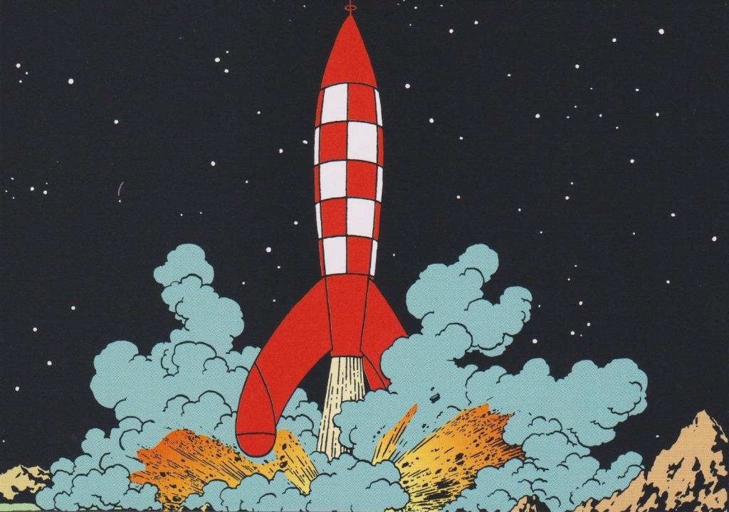 Carte postale : Hergé : Tintin : On a marché sur la lune, Collections, Enlèvement ou Envoi