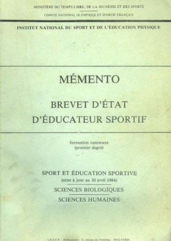 Memento Brevet d'état d'éducateur sportif, Enlèvement ou Envoi, Utilisé