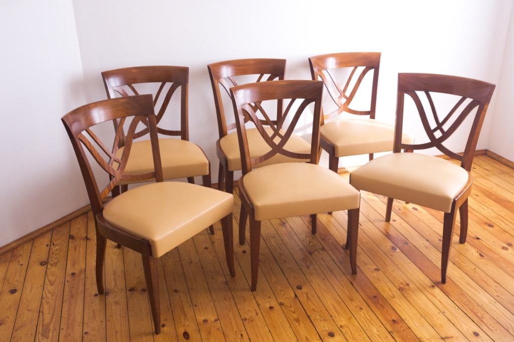 6 stoelen De Coene Frères PARIS (BRILLAT) nr. 235, Art Deco, Huis en Inrichting, Ophalen, Bruin, Zo goed als nieuw, Leer