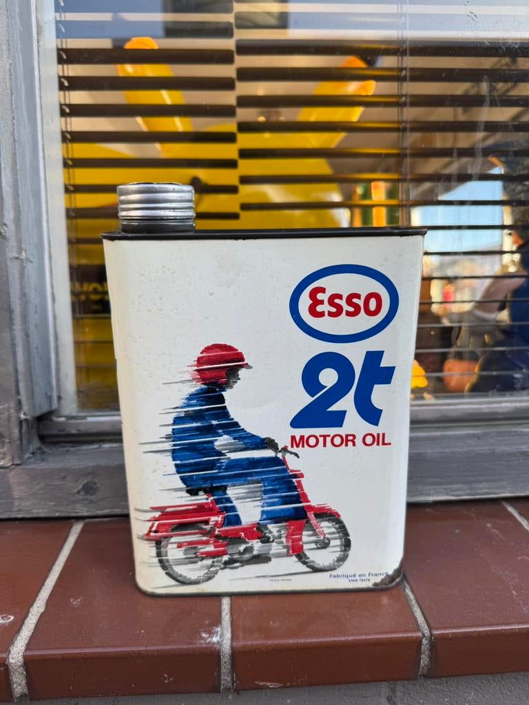 Vintage Esso 2 Takt olie blik, Ophalen of Verzenden, Gebruikt, Verpakking
