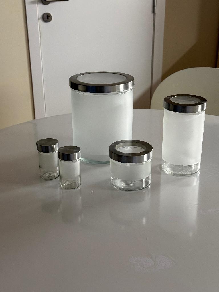 IKEA Glazen Voorraadpotten met Metalen Deksels – Set van 5, Huis en Inrichting, Ophalen of Verzenden, Gebruikt