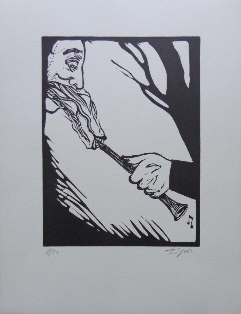ROLAND TOPOR / KAFKA ONDERWERELD / ZW-W LINOSNEDE / 38x28cm, Ophalen of Verzenden