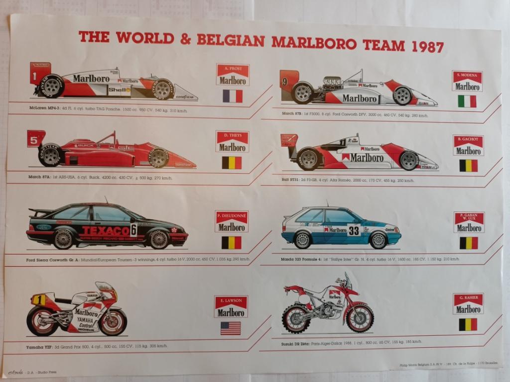 Vintage poster Marlboro world team formule 1 autosport 1987, Ophalen of Verzenden, Zo goed als nieuw, Auto's