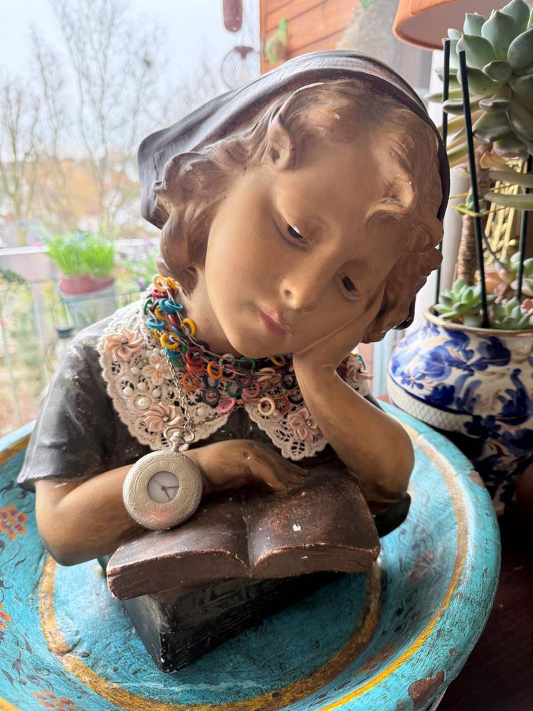 Antieke prachtige meisje buste in gips 1900, Antiek en Kunst, Ophalen of Verzenden