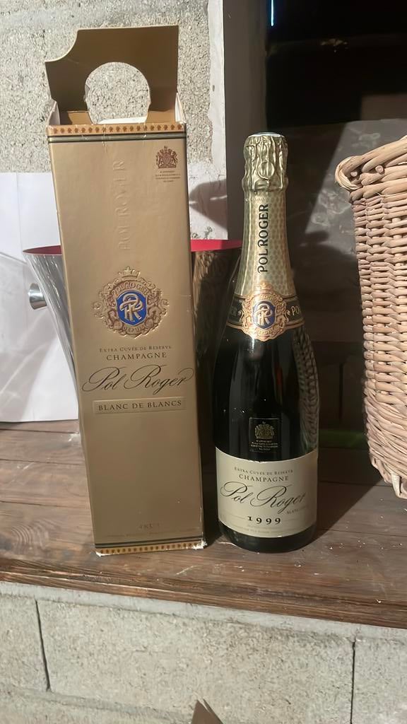 Champagne pol roger blanc de blanc 1999 coffret, Collections, Vins, Enlèvement ou Envoi, Comme neuf, Champagne