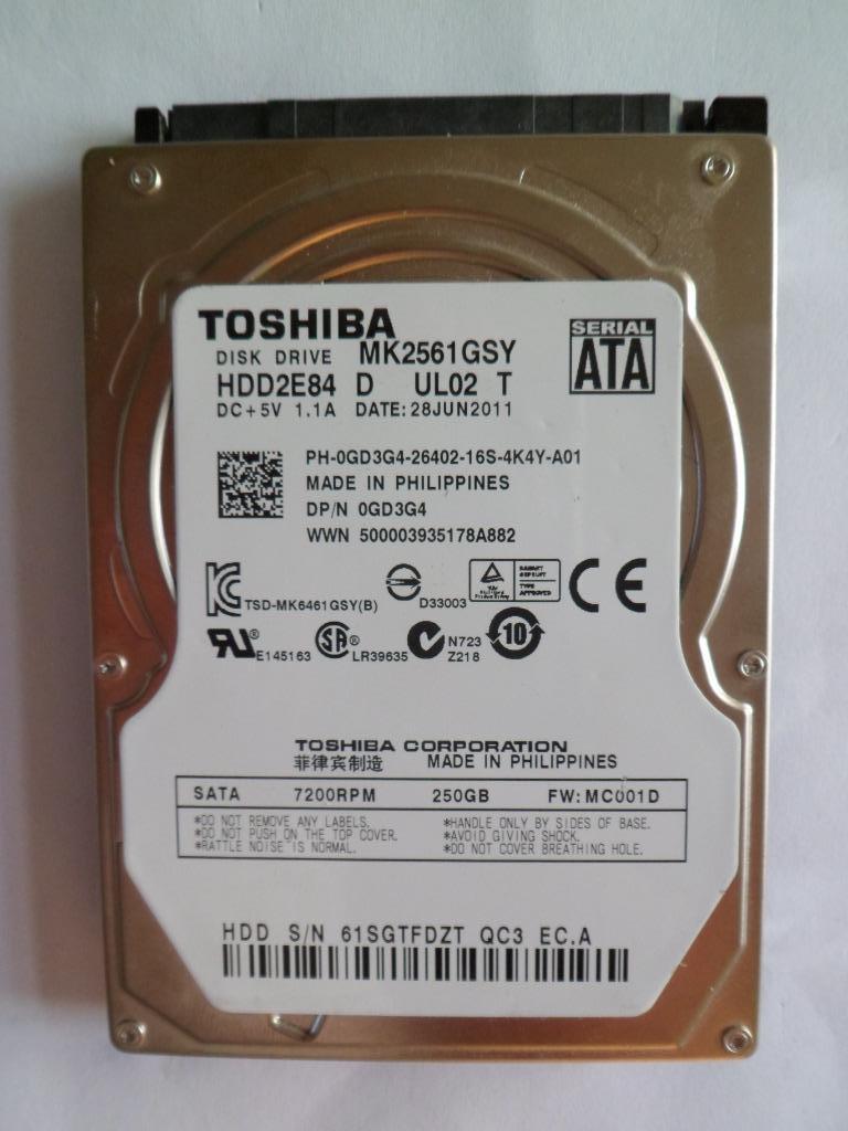 Harde Schijf Toshiba 250GB, 16MB Cache, 2.5Inch, 7200RPM, Computers en Software, Harde schijven, Zo goed als nieuw, Intern, HDD