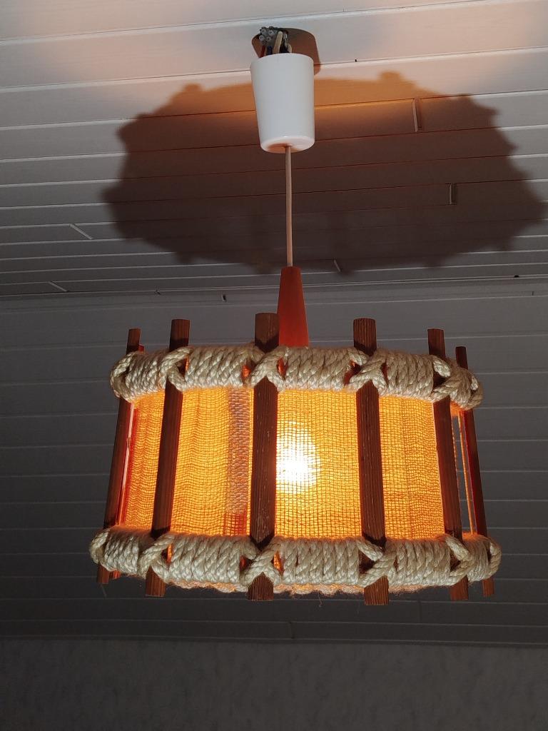 Mooie vintage Scandinavische Hanglamp Jute/wol/hout jaren‘70, Scandinavisch Mid Century Modern, Ophalen of Verzenden, Zo goed als nieuw