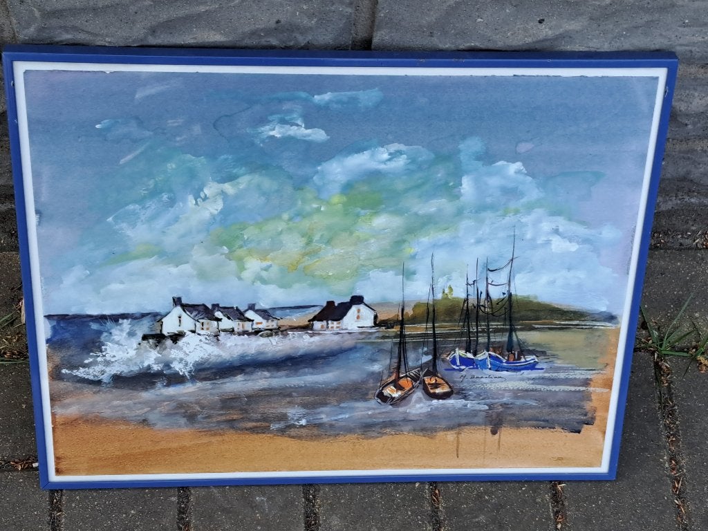 aquarelle marine signe m baediau, Antiquités & Art, Art | Peinture | Classique, Enlèvement ou Envoi, Aquarelle