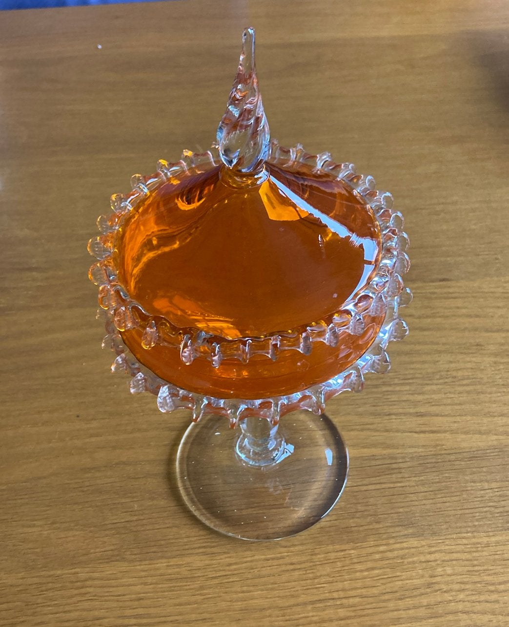 Vintage Murano / Empoli Glazen Snoeppot Tangerine Oranje 60s, Antiek en Kunst, Ophalen