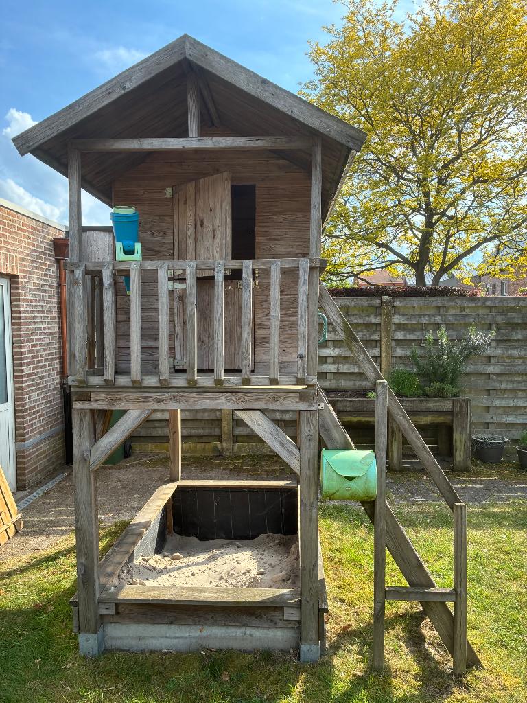 Houten speelnhuis met zandbak, Ophalen, Gebruikt, Hout