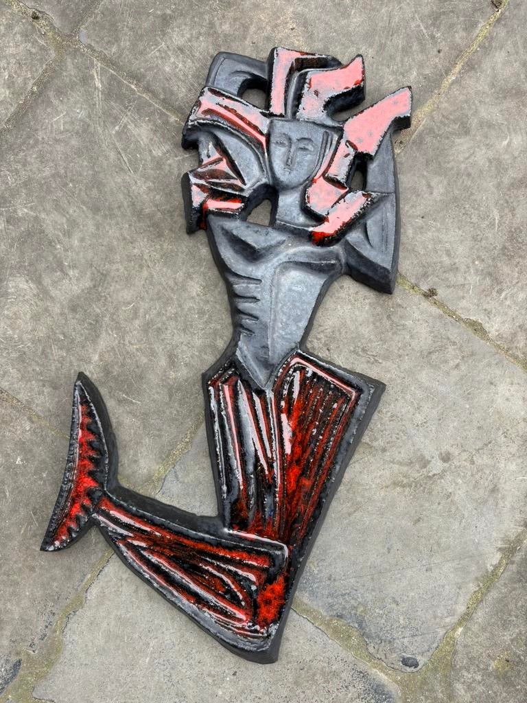 Grote keramieken zeemeermin van August Michiels (1971), Antiek en Kunst, Ophalen, 50 - 100 cm, Wanddecoratie, Zwart
