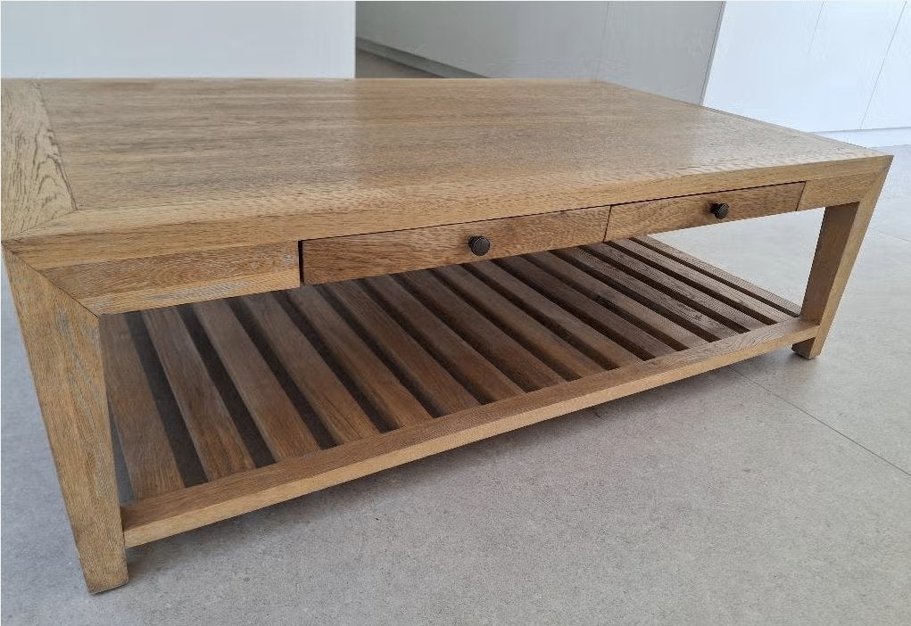 Salontafel massief Teak met schuiven, Huis en Inrichting, Tafels | Salontafels, Ophalen, 100 tot 150 cm, Teakhout, 50 tot 100 cm