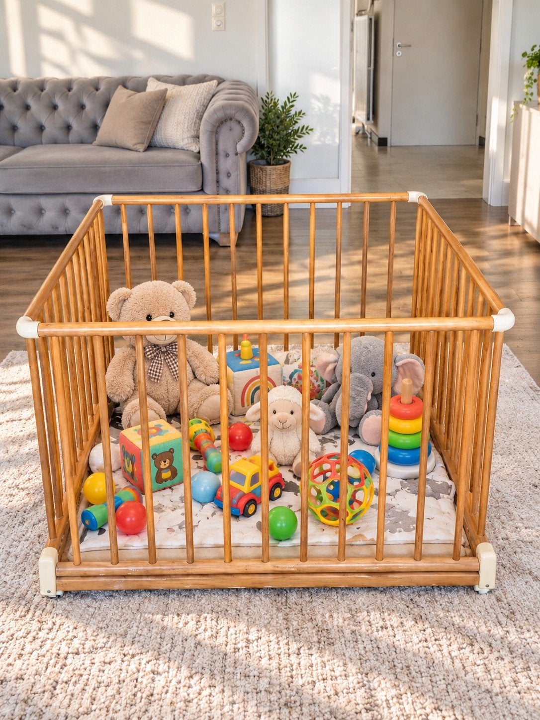 Houten babybox/kinderbox 100x100 cm — opvouwbaar, Kinderen en Baby's, Ophalen, Gebruikt, Vierkant, Wieltjes