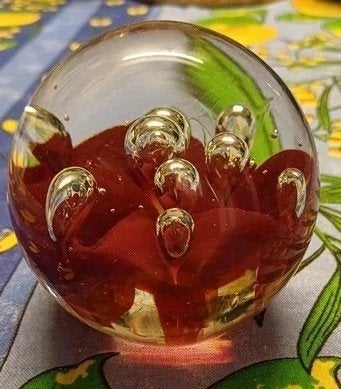 Vintage presse-papier van sulfideglas - Rode bloem, Verzenden