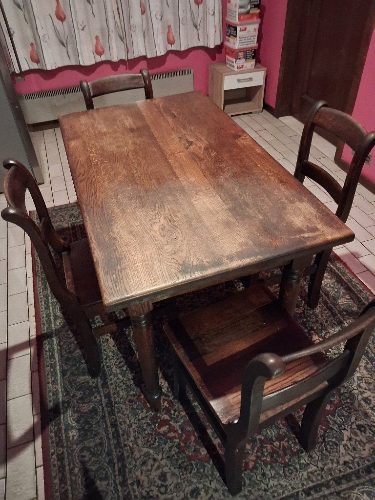 Massief Eiken Eethoek / Keukentafel met 4 Stoelen, Antiek en Kunst, Ophalen