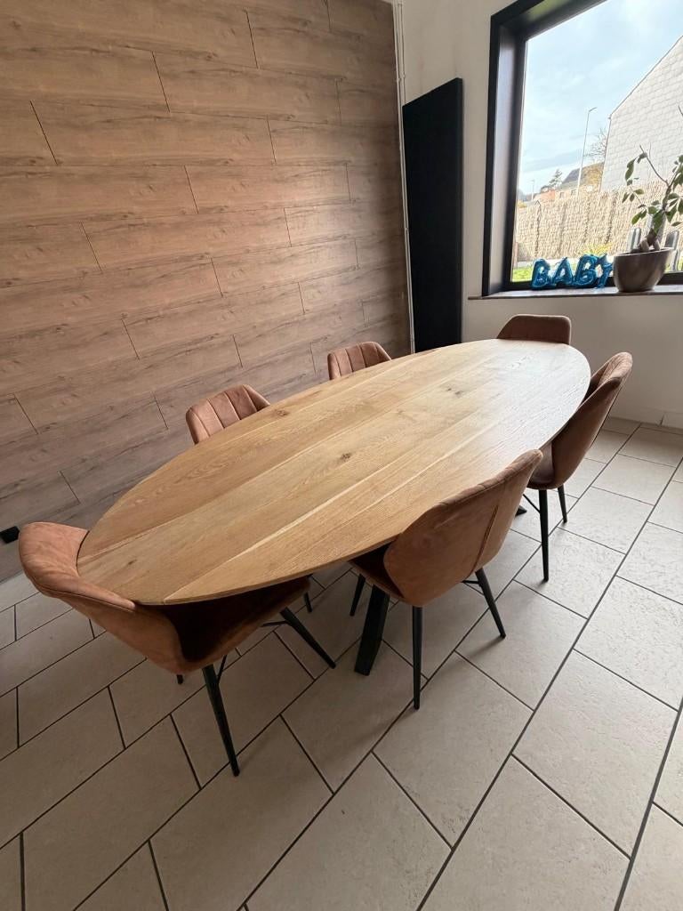 Table salle a manger 6-8 pers avec 8x chaises - parfait état, 150 à 200 cm, Cinq personnes ou plus, Comme neuf, Enlèvement