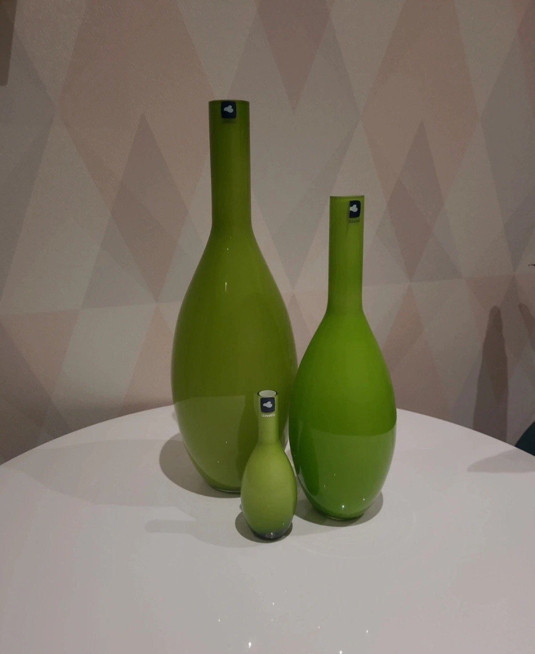 set van 3 Leonardo vazen, Ophalen, Inclusief decoratie, Groen, Glas