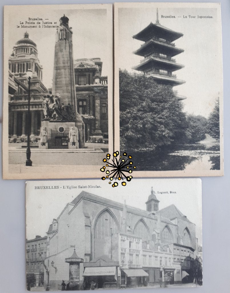 BRUSSEL : 3 Oude PC's +-1920 Japanse toren enz. Ref B22, Ophalen of Verzenden, Voor 1920, Ongelopen, Brussel (Gewest)