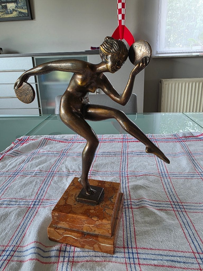Massief Bronzen Art Deco Beeld Danseres (29cm), Antiek en Kunst, Ophalen, Brons