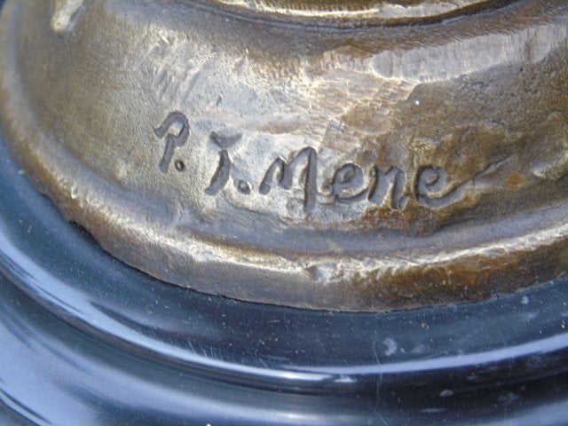 bronzen zittende jachthond gesigneerd MENE., Antiek en Kunst, Ophalen of Verzenden, Brons
