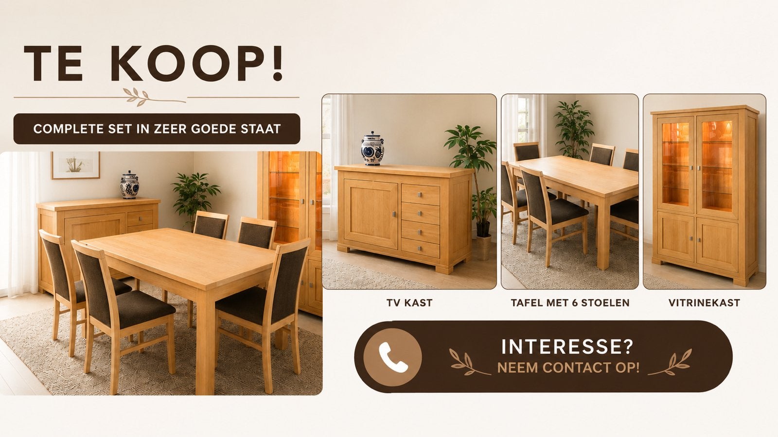 Complete eetkamer in zeer goede staat, Huis en Inrichting, Ophalen, Zo goed als nieuw, Modern, 4 tot 6 stoelen