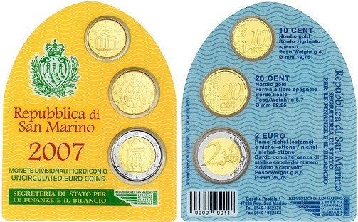 Blister Saint-Marin 2007, Timbres & Monnaies, Monnaies | Europe | Monnaies euro, Enlèvement ou Envoi, Saint-Marin, 2 euros